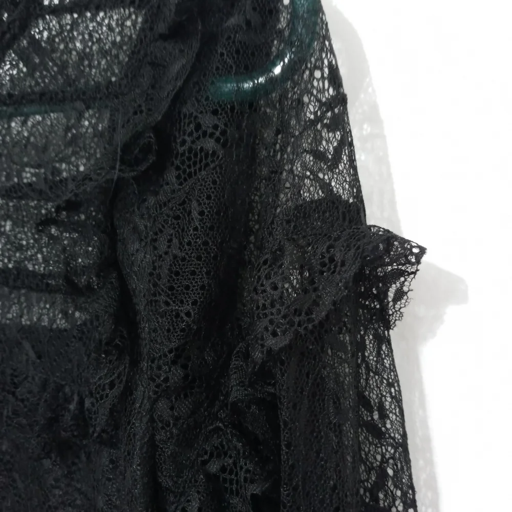 Zara Trafaluc Sheer Lace Long Sleeve Blouse Buttons in Back Of Neck